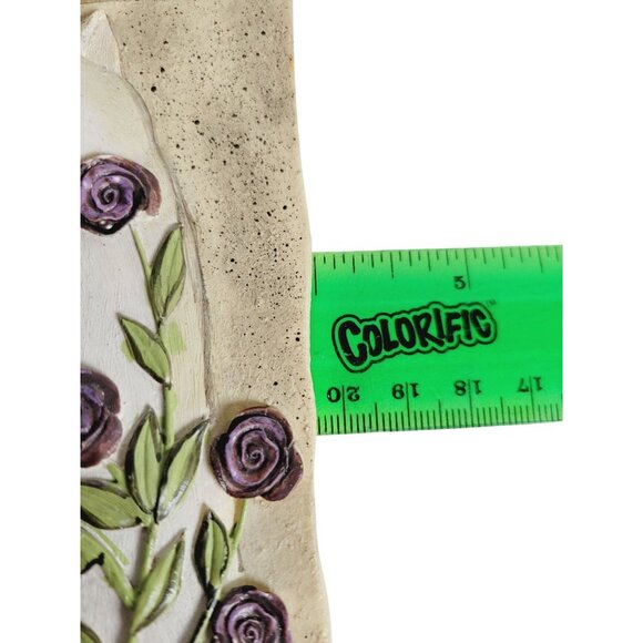 Vintage 1990s E. Smithson Plaque Tile Folk Art 3D Cat Snow Rose Wall Decor - Picture 9 of 9